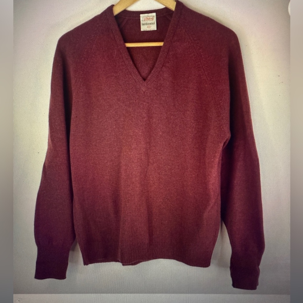 ST. MICHAEL Mens 100% Lambs Wool Burgundy V Neck Sweater 40" Size M-L